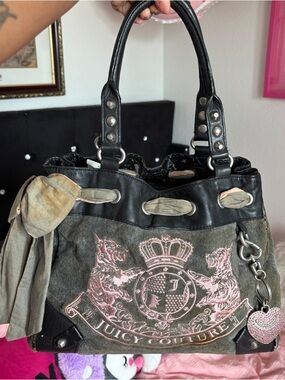 Juicy Couture Black & Pink Embroidered Tote Bag